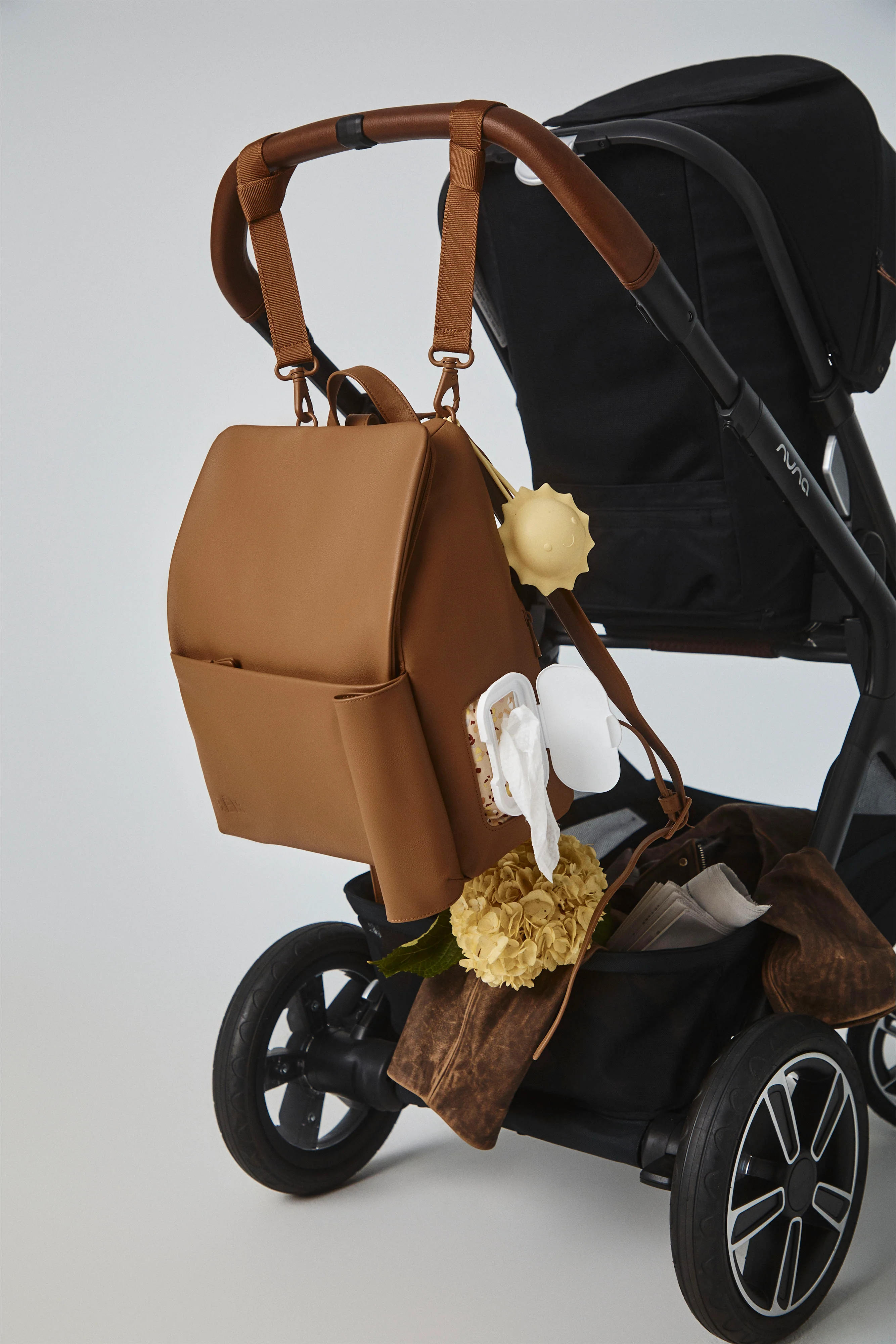 The Everyday Diaper Backpack in Camel Vegan Leather - Image 2